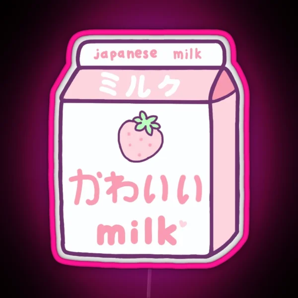 Kawaii Strawberry Milk RGB Neon Sign