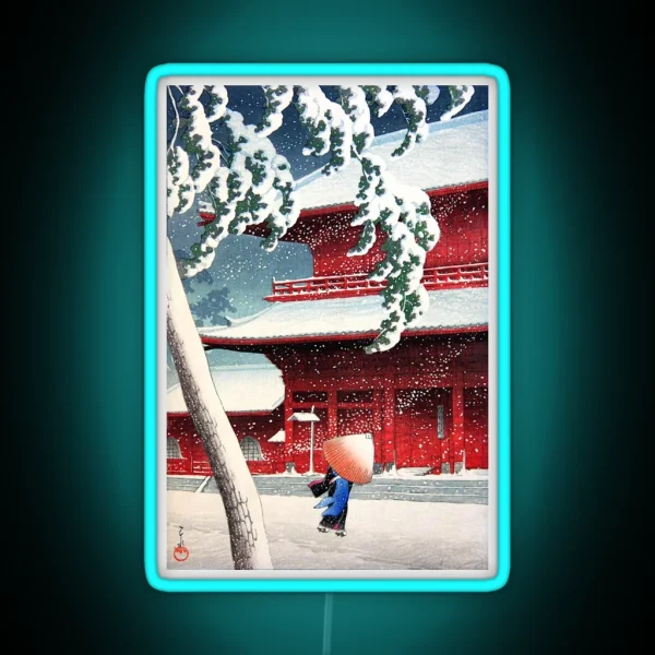 Kawase Hasui Zojoji Temple In Snow RGB Neon Sign