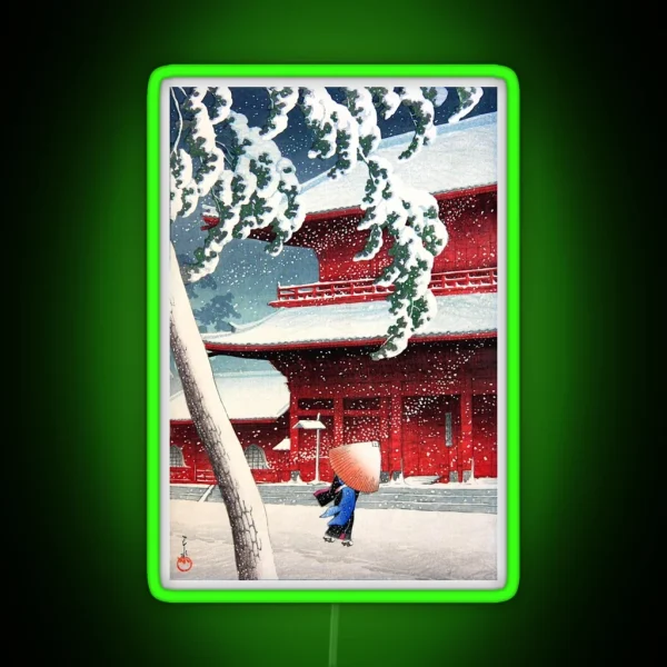 Kawase Hasui Zojoji Temple In Snow RGB Neon Sign