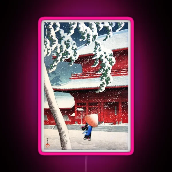 Kawase Hasui Zojoji Temple In Snow RGB Neon Sign