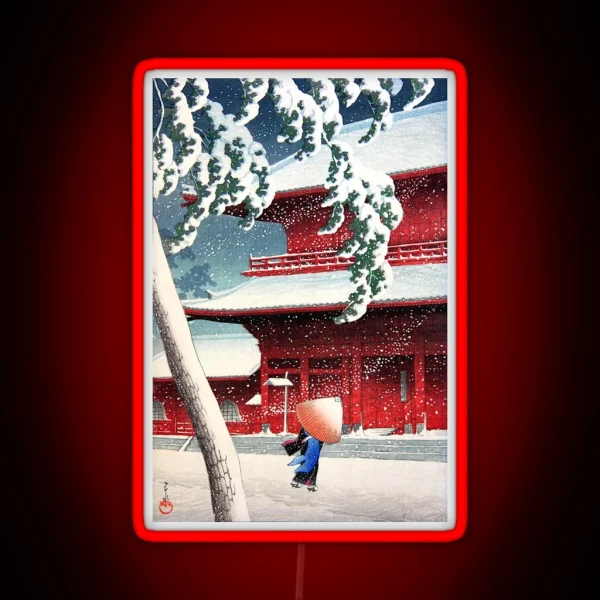 Kawase Hasui Zojoji Temple In Snow RGB Neon Sign