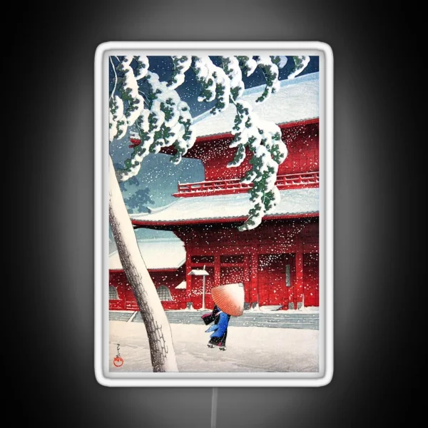 Kawase Hasui Zojoji Temple In Snow RGB Neon Sign