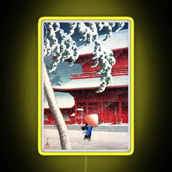 Kawase Hasui Zojoji Temple In Snow RGB Neon Sign