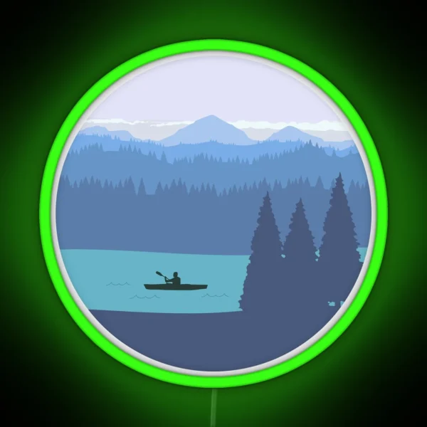 Kayak Forest And Mountains RGB Neon Sign