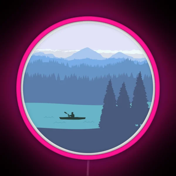 Kayak Forest And Mountains RGB Neon Sign