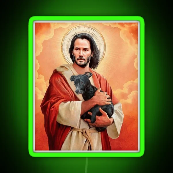 Keanu Christ W Dog RGB Neon Sign