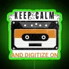 Vintage cassette tape nostalgia meets modern tech in retro design.