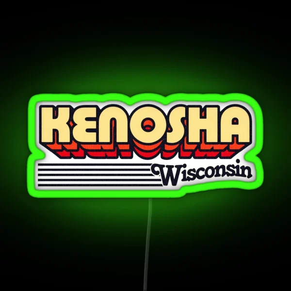 Kenosha Wisconsin Retro Stripes RGB Neon Sign