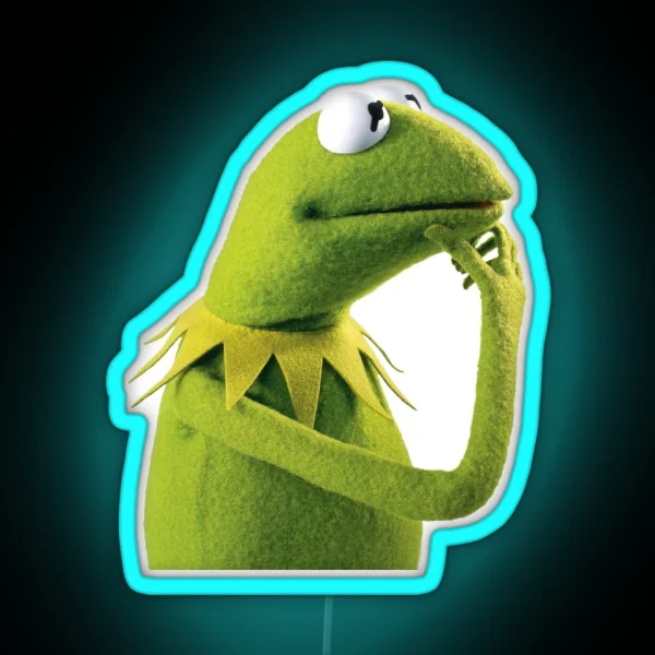 Kermit Contemplating An Aesthetic RGB Neon Sign