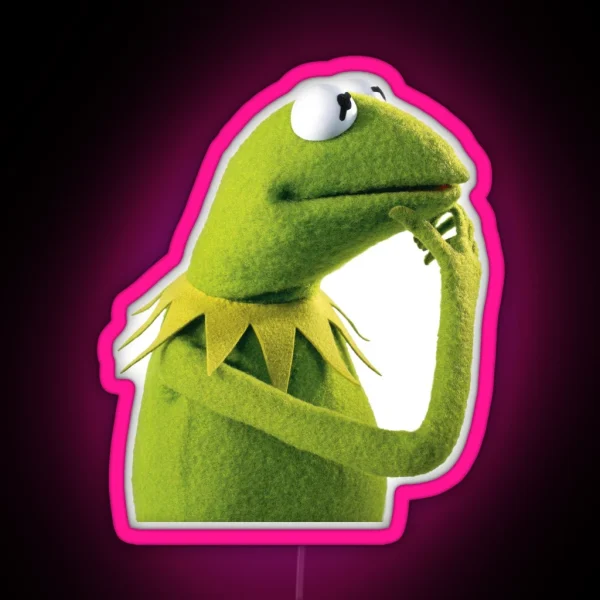 Kermit Contemplating An Aesthetic RGB Neon Sign