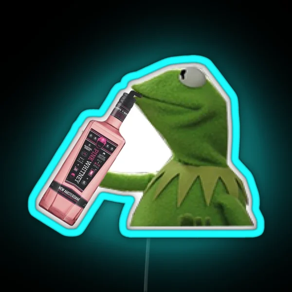 Kermit Sipping Pink Whitney RGB Neon Sign