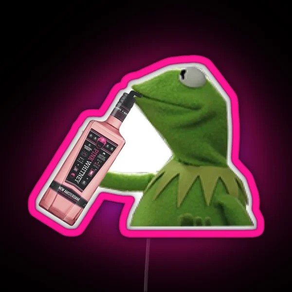 Kermit Sipping Pink Whitney RGB Neon Sign