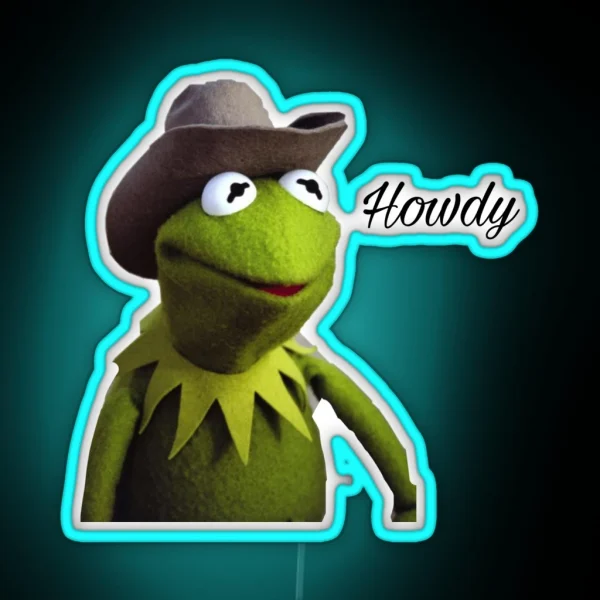 Kermit The Frog Cowboy Howdy Meme Reaction Led RGB Neon Sign
