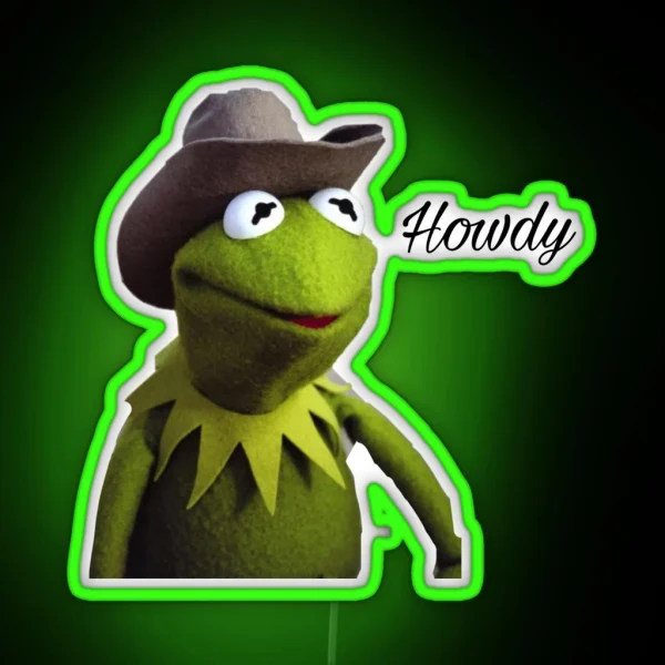 Kermit The Frog Cowboy Howdy Meme Reaction Led RGB Neon Sign
