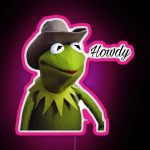 Kermit The Frog Cowboy Howdy Meme Reaction Led RGB Neon Sign