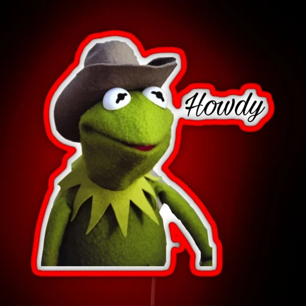Kermit The Frog Cowboy Howdy Meme Reaction Led RGB Neon Sign