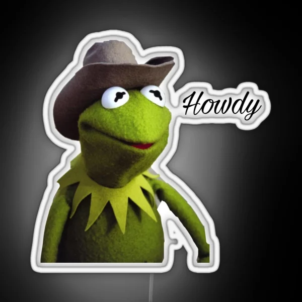 Kermit The Frog Cowboy Howdy Meme Reaction Led RGB Neon Sign