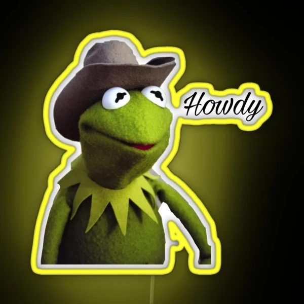 Kermit The Frog Cowboy Howdy Meme Reaction Led RGB Neon Sign