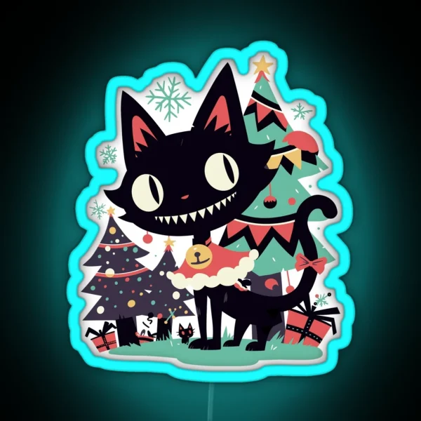 Kimo Kawaii Creepy Cute Yule Cat 2 RGB Neon Sign