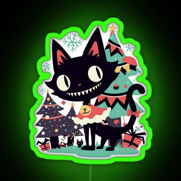 Kimo Kawaii Creepy Cute Yule Cat 2 RGB Neon Sign