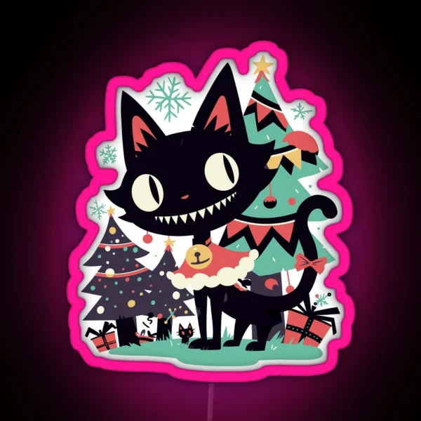 Kimo Kawaii Creepy Cute Yule Cat 2 RGB Neon Sign