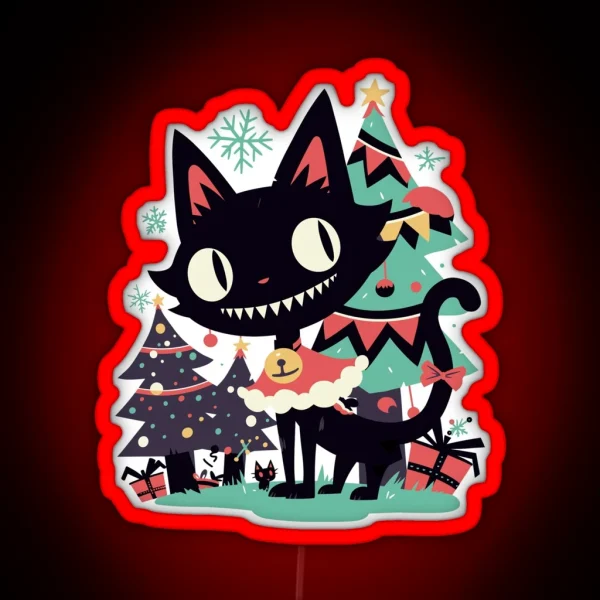 Kimo Kawaii Creepy Cute Yule Cat 2 RGB Neon Sign