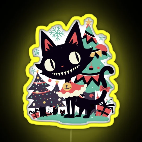 Kimo Kawaii Creepy Cute Yule Cat 2 RGB Neon Sign