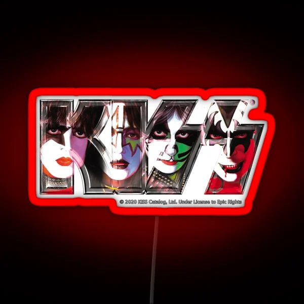 Kiss Band Logo All Members Faces RGB Neon Sign