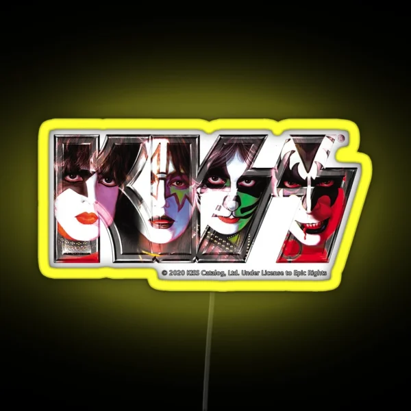 Kiss Band Logo All Members Faces RGB Neon Sign