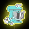 Modern kitchen decor with vibrant LED flower mixer sign