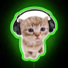 Whimsical music-themed neon sign featuring a cute kitten silhouette