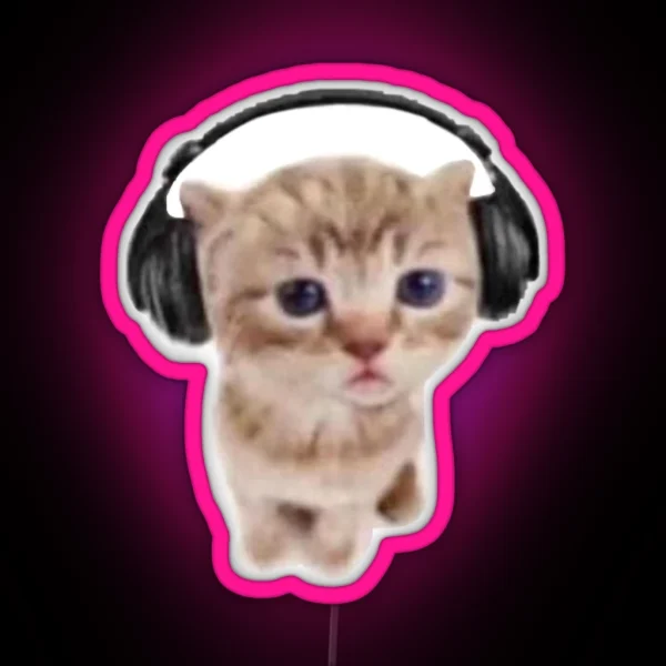 Kitten Listening To Music RGB Neon Sign