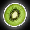 Vibrant LED kiwi fruit-shaped neon sign in colorful RGB glow.