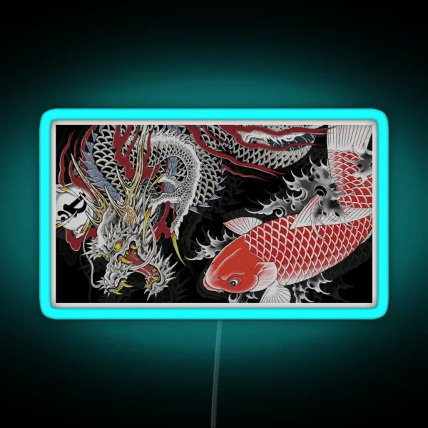 Koi And Dragon Tattoo Kiryu And Nishiki RGB Neon Sign