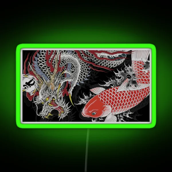 Koi And Dragon Tattoo Kiryu And Nishiki RGB Neon Sign