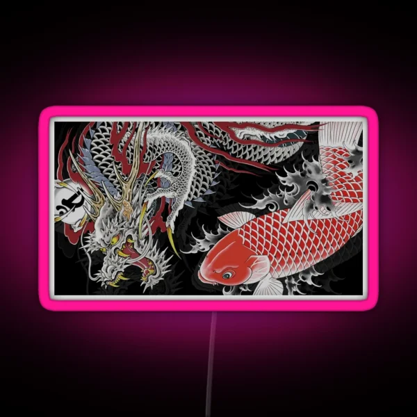 Koi And Dragon Tattoo Kiryu And Nishiki RGB Neon Sign