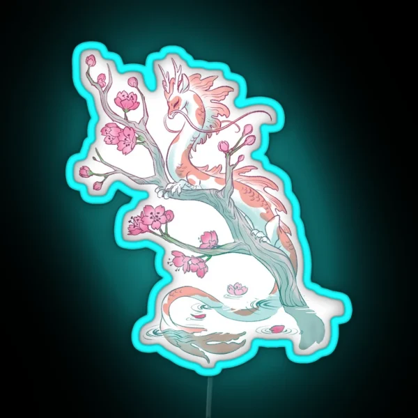 Koi Dragon Serene Sakura RGB Neon Sign