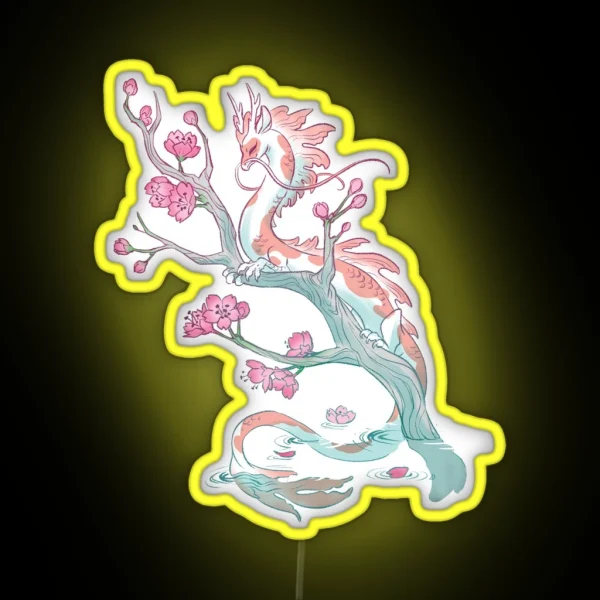 Koi Dragon Serene Sakura RGB Neon Sign