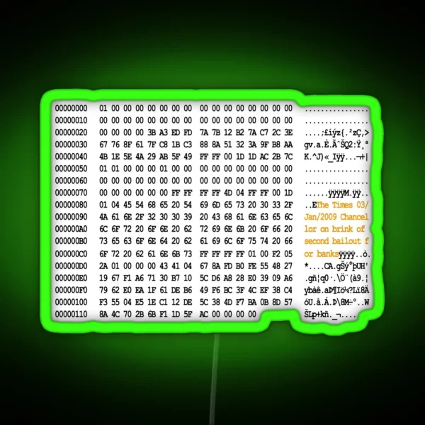 Kopie Von Bitcoin Genesis Block Code RGB Neon Sign