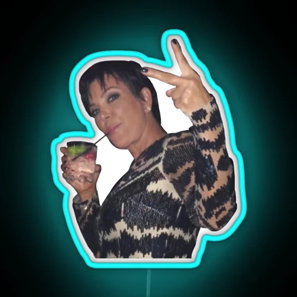 Kris Jenner Peace Sign With A Drink RGB Neon Sign
