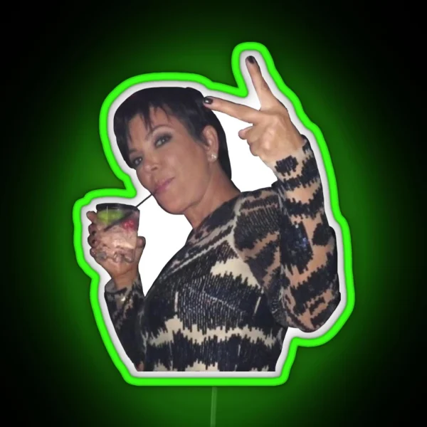 Kris Jenner Peace Sign With A Drink RGB Neon Sign