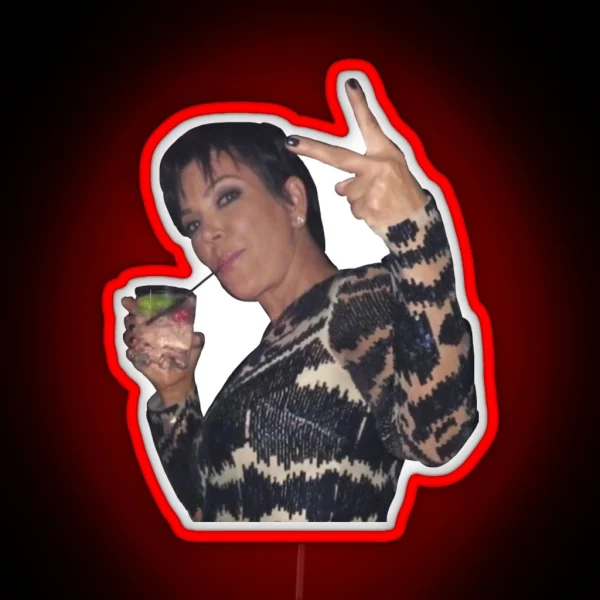 Kris Jenner Peace Sign With A Drink RGB Neon Sign