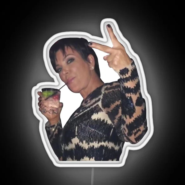 Kris Jenner Peace Sign With A Drink RGB Neon Sign