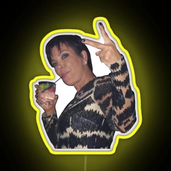 Kris Jenner Peace Sign With A Drink RGB Neon Sign