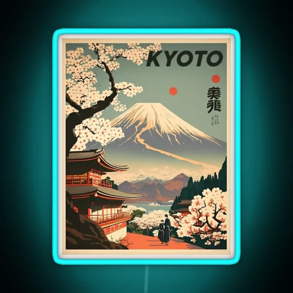 Kyoto Japan Vintage Travel Art Poster RGB Neon Sign