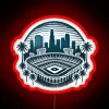 Los Angeles City Skyline in Vibrant Neon LED Lighting Glow