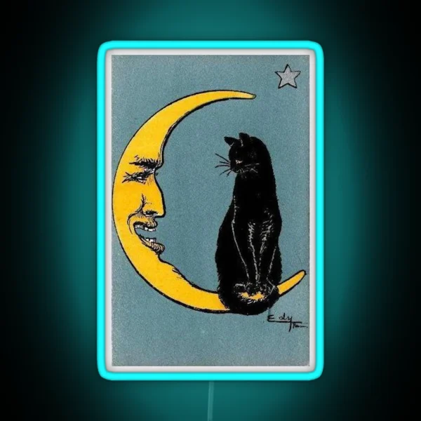 La Luna With Cat Tarot Card RGB Neon Sign