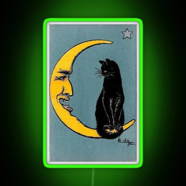 La Luna With Cat Tarot Card RGB Neon Sign