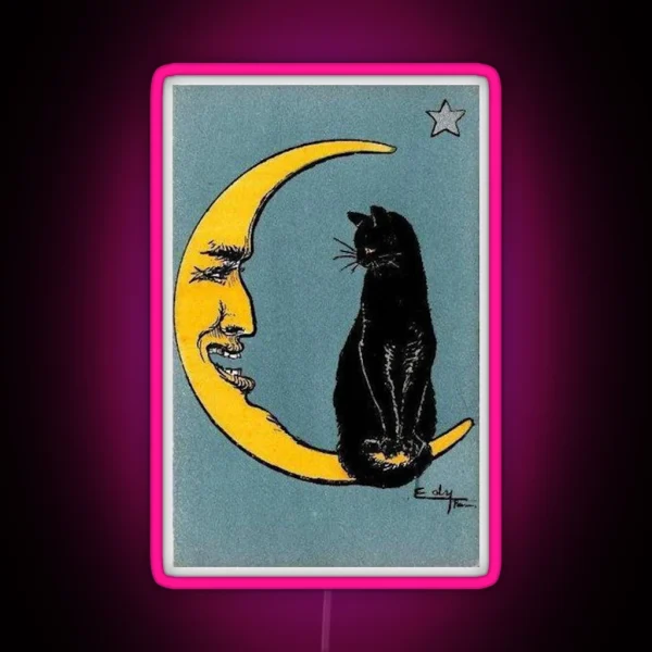 La Luna With Cat Tarot Card RGB Neon Sign