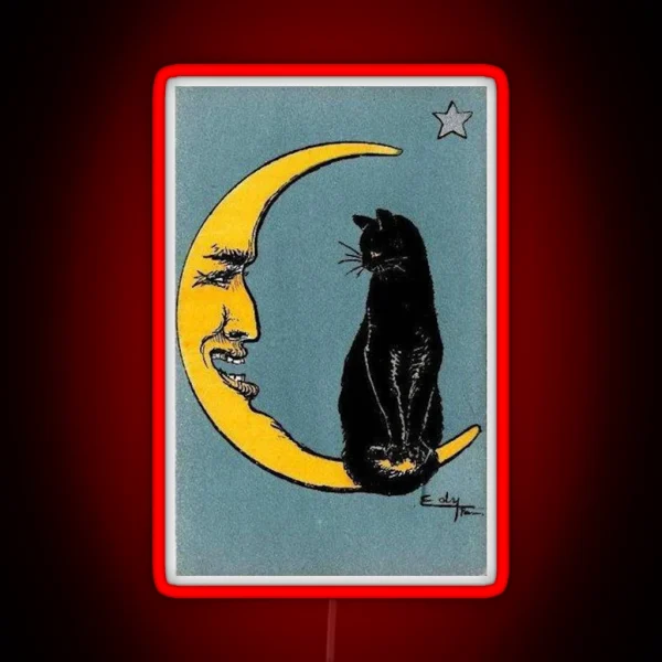 La Luna With Cat Tarot Card RGB Neon Sign